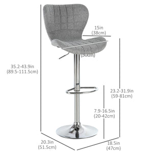 HOMCOM Lot de 2 tabourets de bar pivotants à hauteur réglable avec repose-pieds pour cuisine, salle à manger, pub, gris
