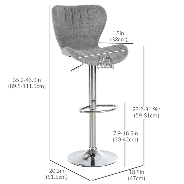HOMCOM Lot de 2 tabourets de bar pivotants à hauteur réglable avec repose-pieds pour cuisine, salle à manger, pub, gris