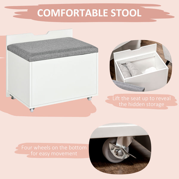 Ensemble coiffeuse avec miroir rabattable, tabouret et 7 compartiments, blanc