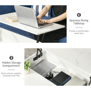 Table basse relevable avec compartiment de rangement dissimulé, blanche