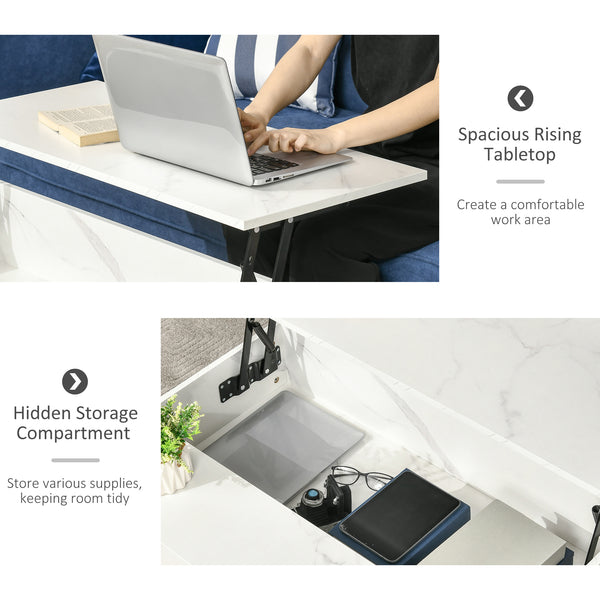 Table basse relevable avec compartiment de rangement dissimulé, blanche