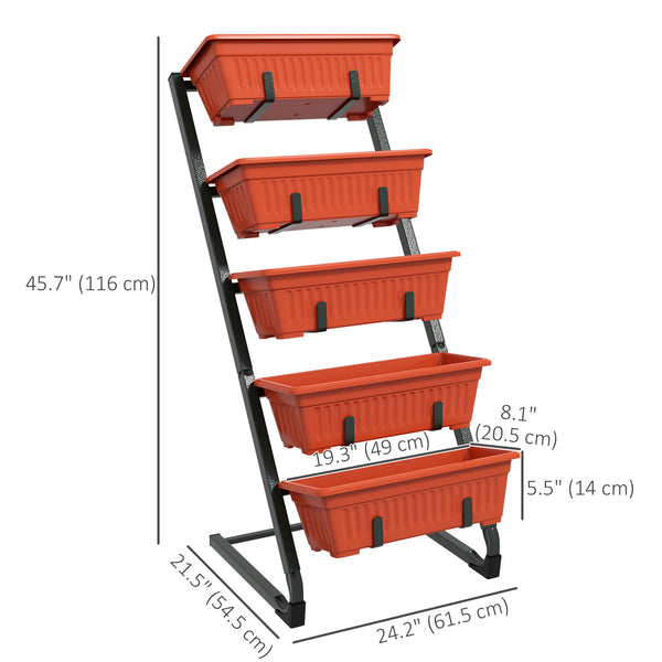 5-tier raised vertical planter with 5 containers, red