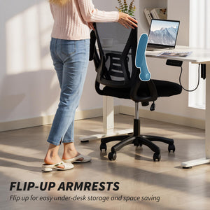 Chaise de bureau en filet à accoudoirs relevables, noire