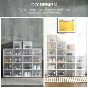 Lot de 18 boîtes de rangement pour chaussures en plastique transparent avec ouverture frontale