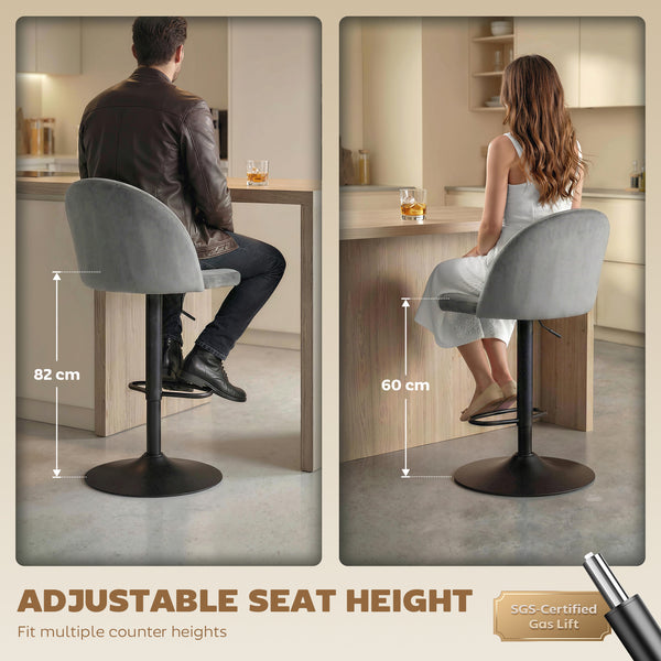 Ensemble de 2 tabourets de bar pivotants avec repose-pieds, gris