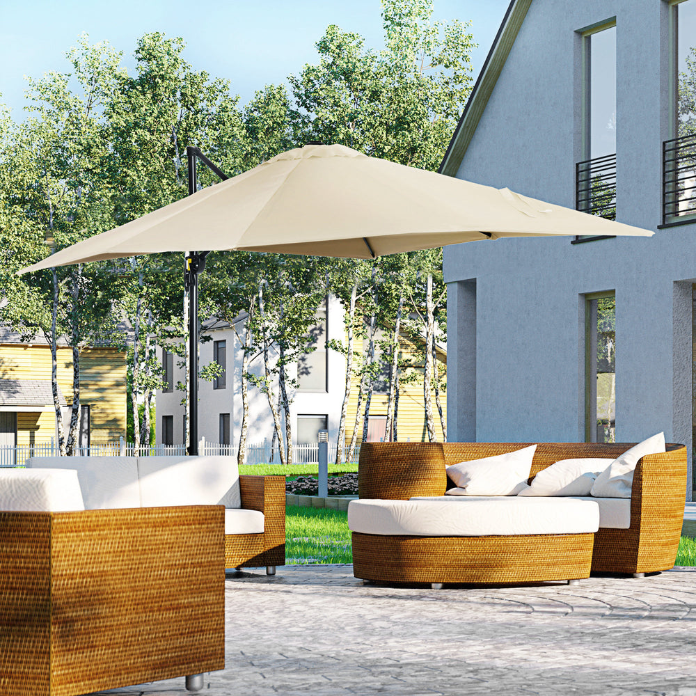 Parasol déporté carré 8 pieds avec rotation à 360°, blanc crème