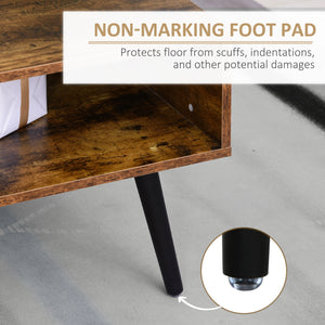 Table basse rétro avec étagère de rangement et tiroir, marron rustique