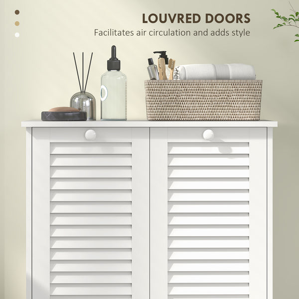 Armoire panier à linge basculant avec 2 paniers et 2 portes persiennes, blanc