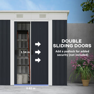 Abri de jardin avec portes coulissantes verrouillables et aérations, gris anthracite