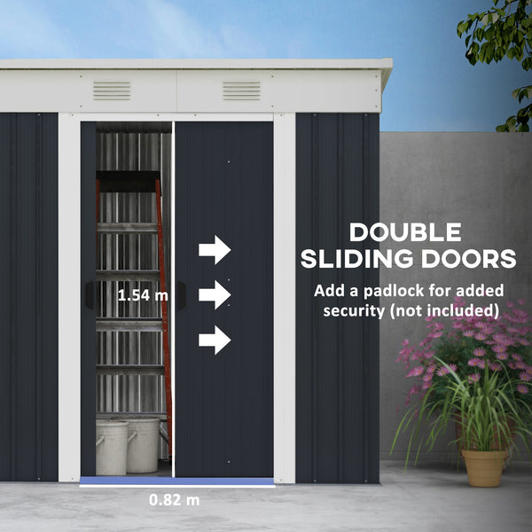 Abri de jardin avec portes coulissantes verrouillables et aérations, gris anthracite