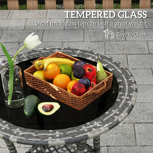 Table de salle à manger d'extérieur en rotin avec étagère de rangement à 2 niveaux, gris