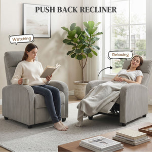 Fauteuil inclinable en velours côtelé avec assise rembourrée, idéal pour le salon, gris