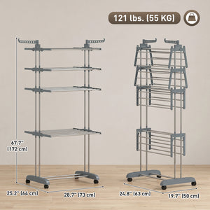 Séchoir à linge pliable à 5 niveaux sur roulettes, gris