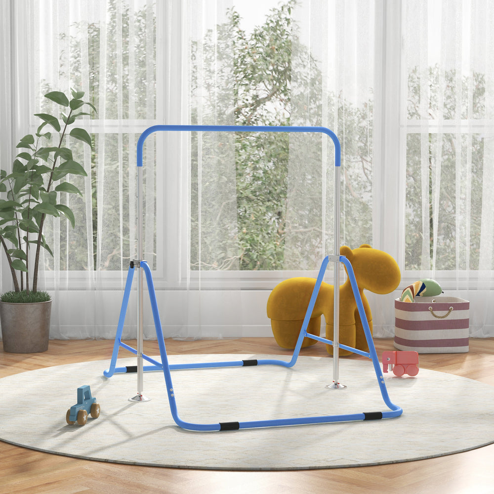 Barre de gymnastique pliable pour enfants à hauteur réglable, bleu