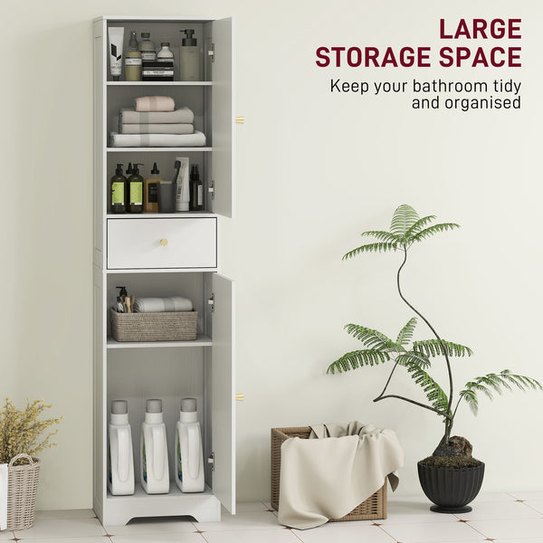 Meuble de rangement fin avec 2 portes, tiroir et étagère réglable, aspect bois blanc