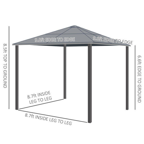 Gazebo 10 x 10 pi à toit rigide, abri robuste, pare-soleil avec rideau, beige et café