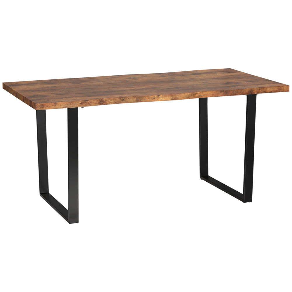 Table à manger de style industriel avec plateau à bords ondulés et pieds en acier, marron rustique