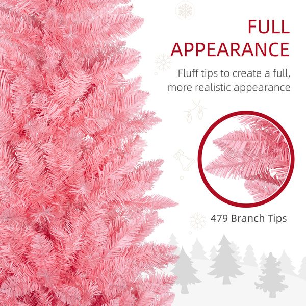 Sapin de Noël artificiel de 6 pieds de haut avec 479 branches et base en acier rose