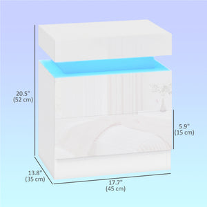 Ensemble de 2 tables de chevet avec éclairage DEL RGB, contrôle Bluetooth et 2 tiroirs – Blanc