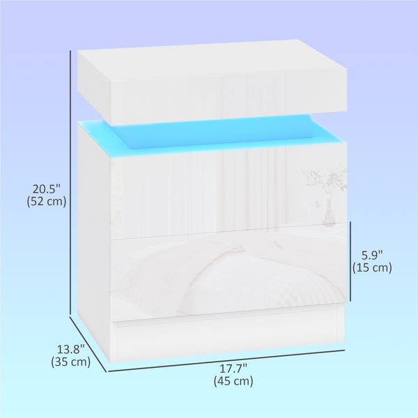 Ensemble de 2 tables de chevet avec éclairage DEL RGB, contrôle Bluetooth et 2 tiroirs – Blanc