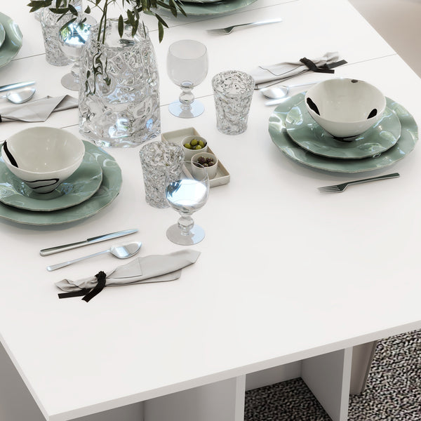 Table de salle à manger pliante pour petits espaces avec étagères de rangement, blanche