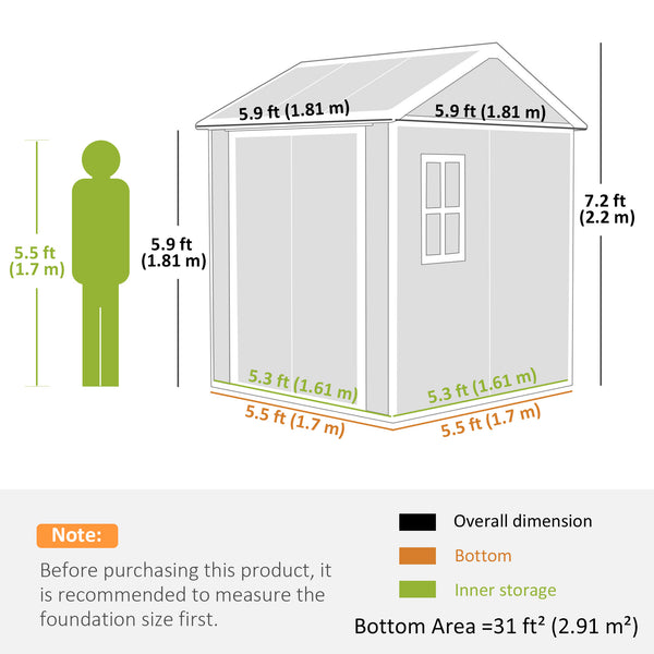 Abri de jardin en résine avec plancher, fenêtre, portes verrouillables et aérations, gris