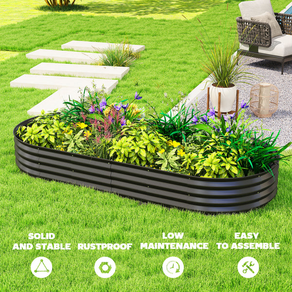 Jardinière d'extérieur surélevée galvanisée avec tuteur en métal, noire