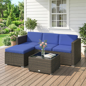 Ensemble de mobilier de patio 3 pièces avec coussins, en rotin PE tressé avec table basse en verre