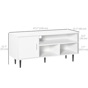 Meuble TV moderne pour téléviseurs jusqu'à 60 pouces avec étagère de rangement, blanc