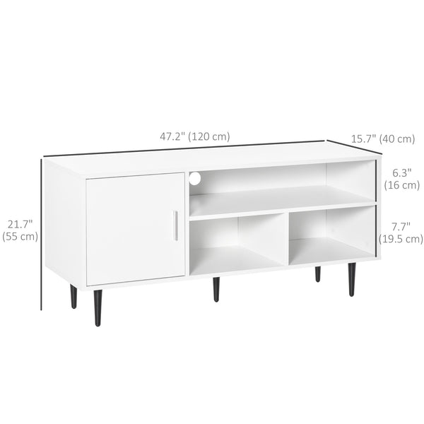Meuble TV moderne pour téléviseurs jusqu'à 60 pouces avec étagère de rangement, blanc