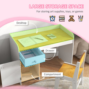 Kids Desk and Chair Set for 3-6 Year Olds with Storage Drawer, White