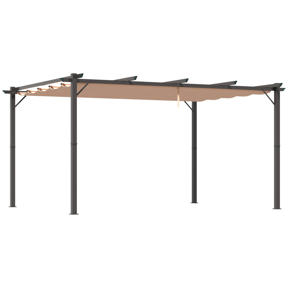 Pergola d'extérieur 10 x 13 pieds en aluminium couleur sable, installée sur une terrasse ou dans un jardin moderne