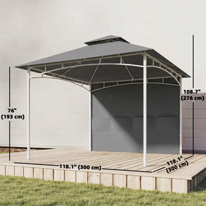 10' x 10' Patio Gazebo, Double Roof Outdoor Gazebo Canopy Shelter with Storage, Hook, Metal Frame, Dark Grey