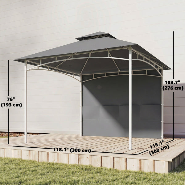 10' x 10' Patio Gazebo, Double Roof Outdoor Gazebo Canopy Shelter with Storage, Hook, Metal Frame, Dark Grey