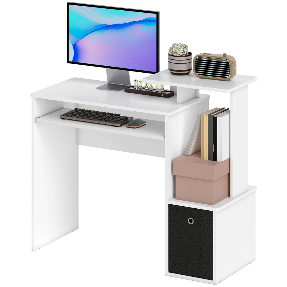 Computer desk with sliding keyboard tray, white