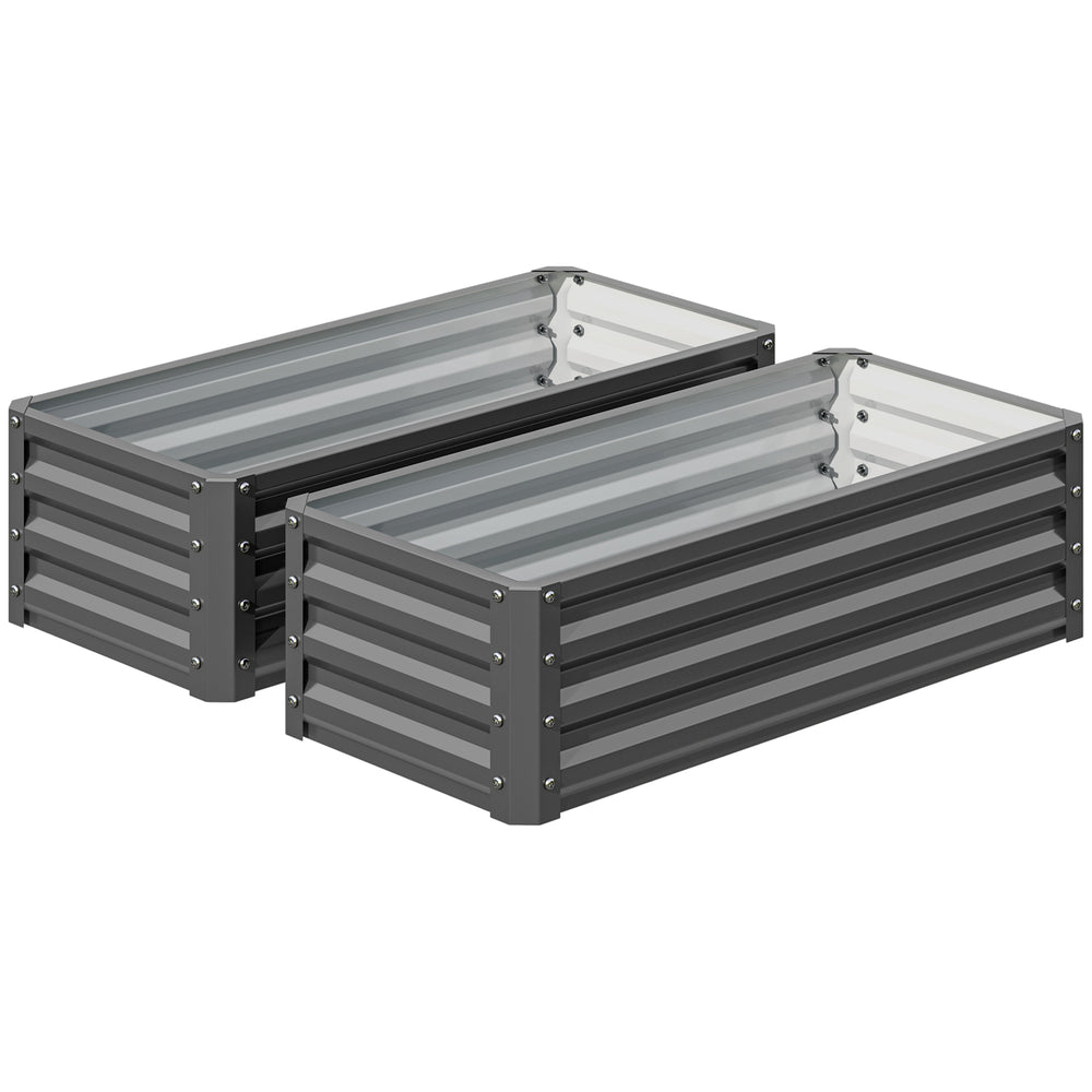 Galvanized Raised Garden Beds, 2-Pack, for Flowers and Vegetables, Light Grey