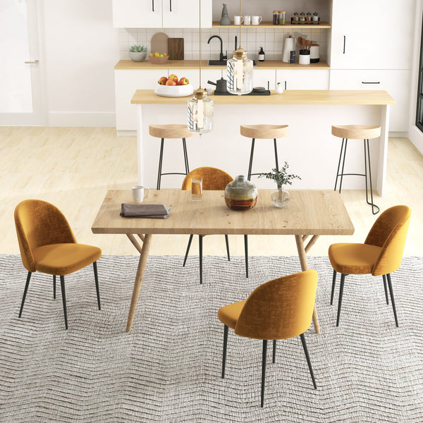 Modern Dining Chairs, Mid-Back Velvet-touch Upholstery Side Chair, Table Chair for Living Room, Dining Room, Yellow, Set of 4