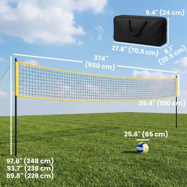 9.5m (31ft) Portable Volleyball Net Set with Adjustable Height Steel Poles, Volleyball, Boundary Line, and Carry Bag