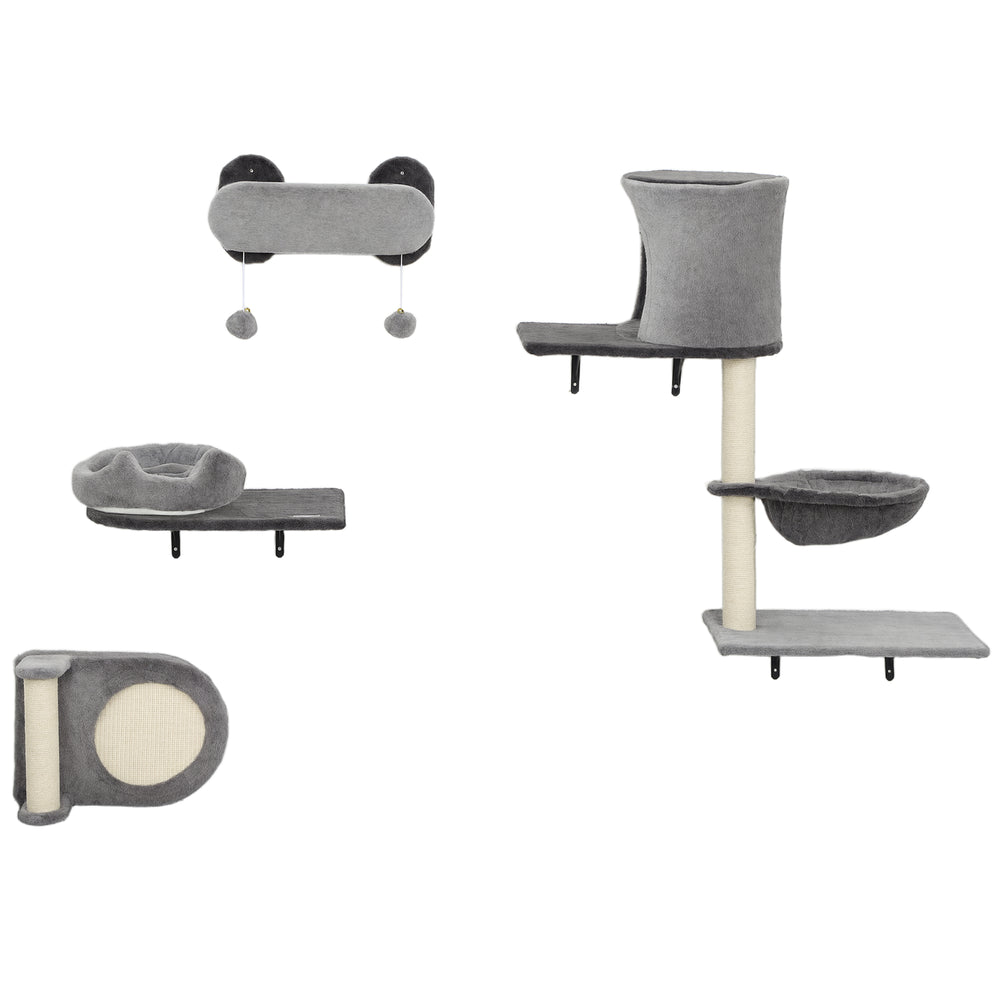 Arbre à chat mural avec griffoir et coussin