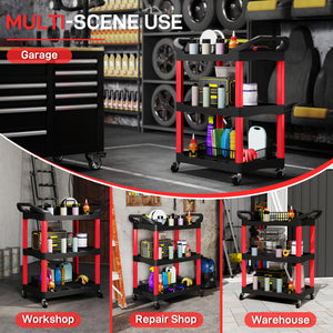 3-tier rolling tool trolley with wheels, 90 kg capacity
