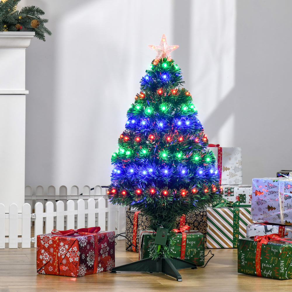 Sapin de Noël artificiel en fibre optique LED pré-éclairé de 3 pieds avec support