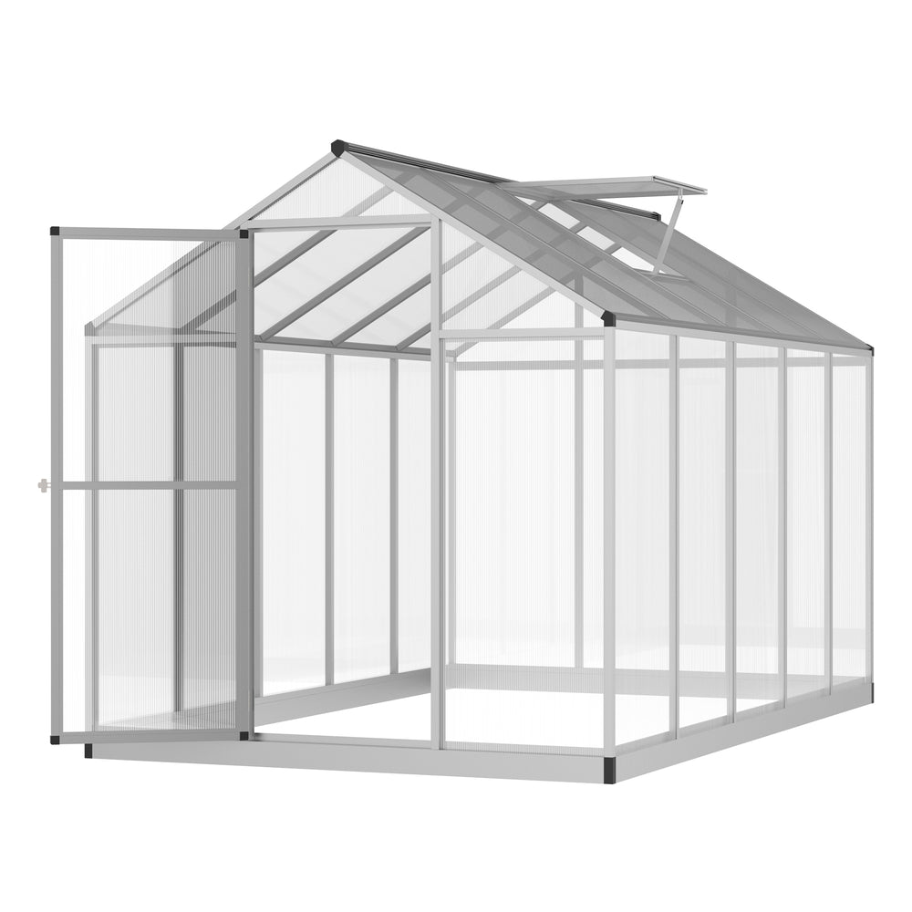 Serre de jardin argentée avec panneaux en polycarbonate et cadre en aluminium, format compact 6 x 10 pieds