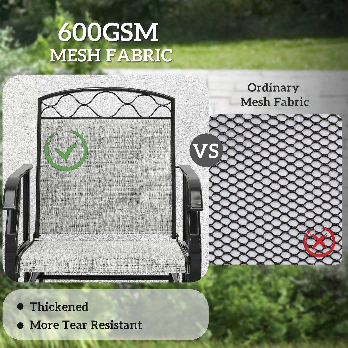 Lot de 2 chaises d'extérieur Outsunny, balancelles de patio avec assise en maille respirante épaisse, dossier haut, structure en acier, gris