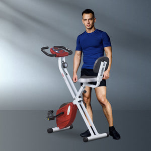 Folding exercise bike with 8 magnetic resistance levels, red