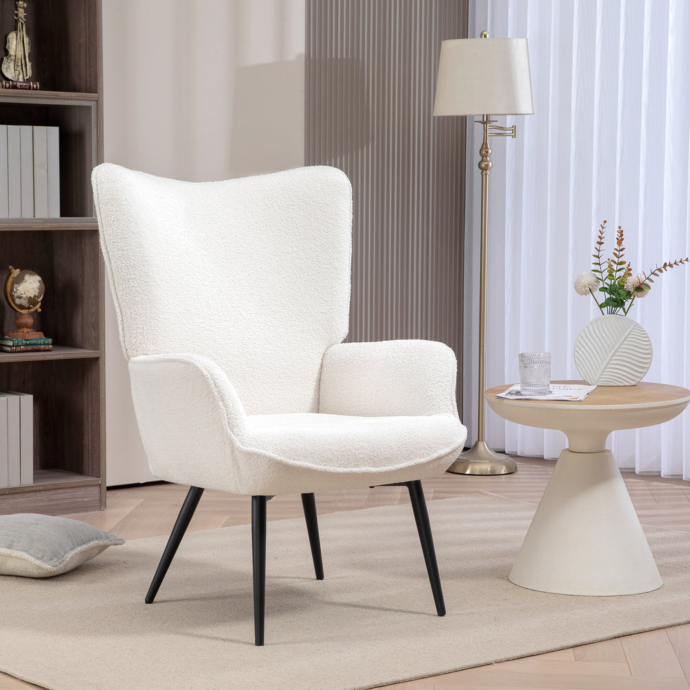 Fauteuil d'appoint Sherpa rembourré à oreilles moelleux, blanc crème