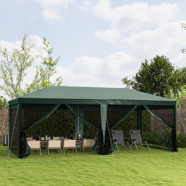 10' x 20' Party Tent Outdoor Canopy Garden Sun Shade with 8 Mosquito Mesh Netting and Zipper Door, Green