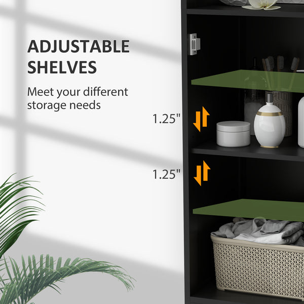 Armoire de rangement haute de salle de bain avec étagère réglable, 3 étagères ouvertes, noire