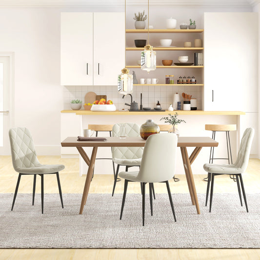 Lot de 4 chaises de salle à manger rembourrées avec pieds en acier, couleur crème