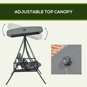 3 Person Porch Swing Bench with Adjustable Canopy, Cushions, Pillows for Porch and Backyard, Dark Grey