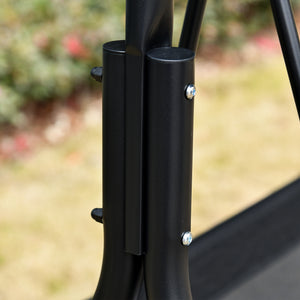 2-Person Porch Swing Chair, 2 Seater Patio Swing Bench w/ Adjustable Canopy, Breathable Seat for Garden, Poolside, Black